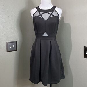 Sweet Storm Black Sleeveless Mini Flair Dress Sheer Front